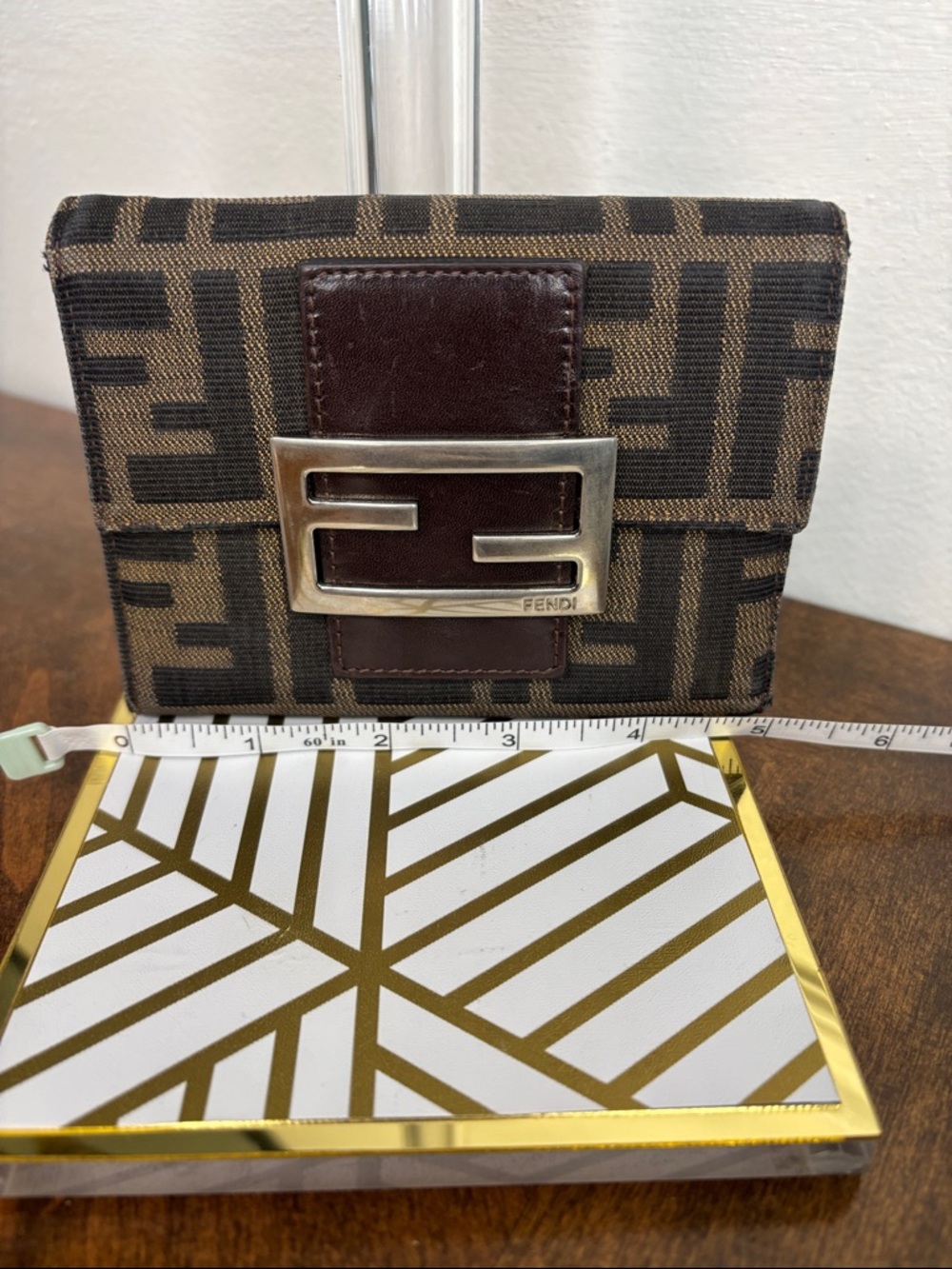 Fendi Brown Zucca Canvas Compact Bifold Wallet with Silver FF Buckle W/COA - Picture 16 of 16